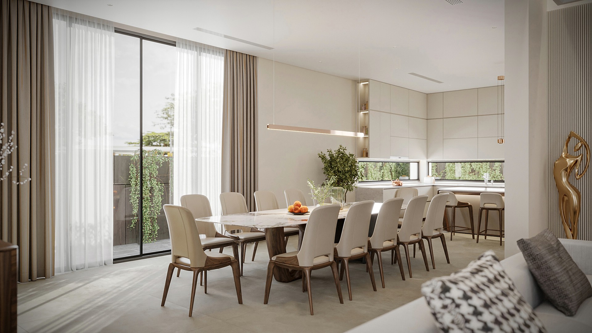 Bàn ăn phòng bếp 12 ghế mặt đá marble trắng vân mây đen sang trọng