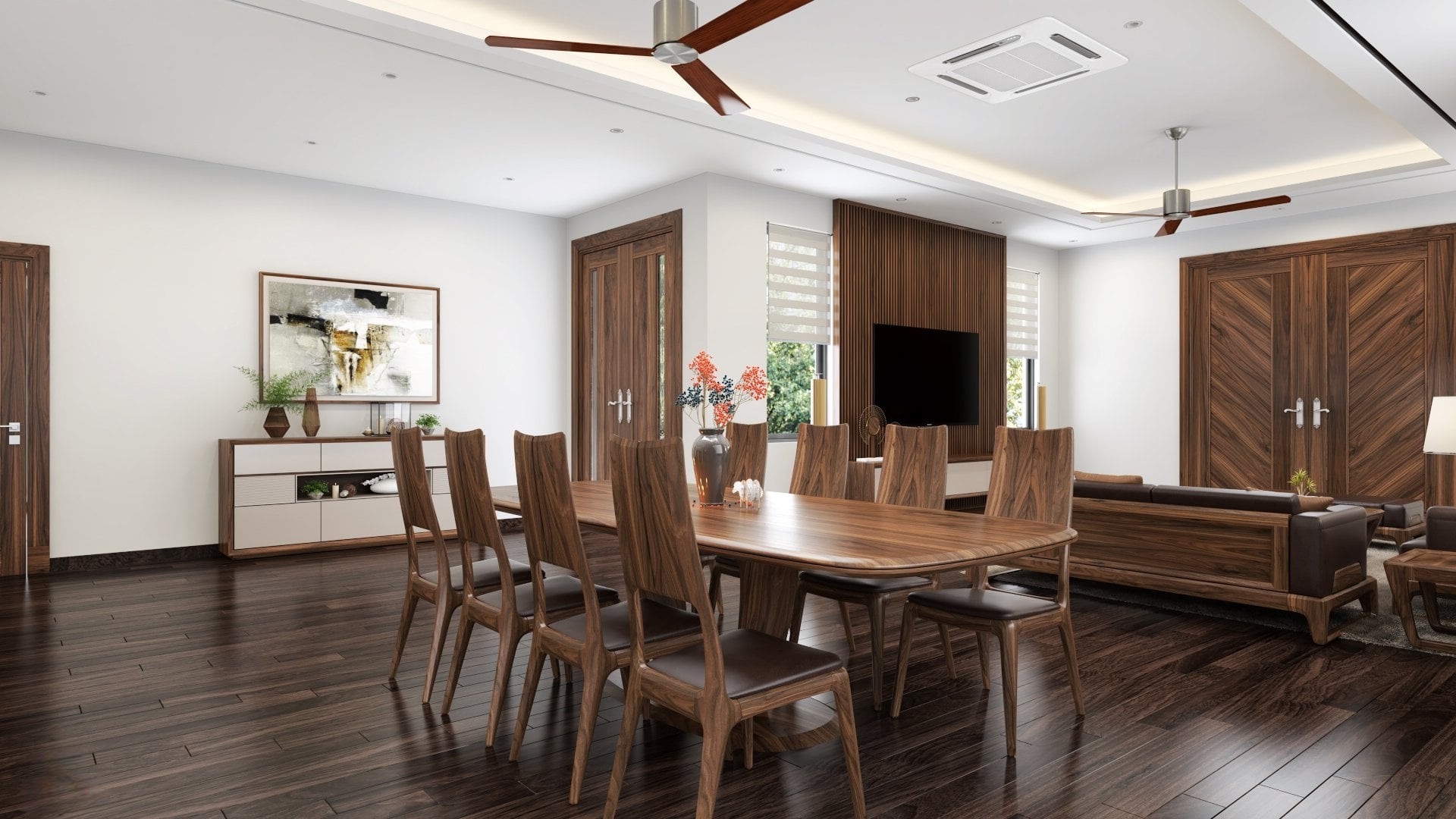 Bàn ghế gỗ óc chó cao cấp sang trọng hiện đại