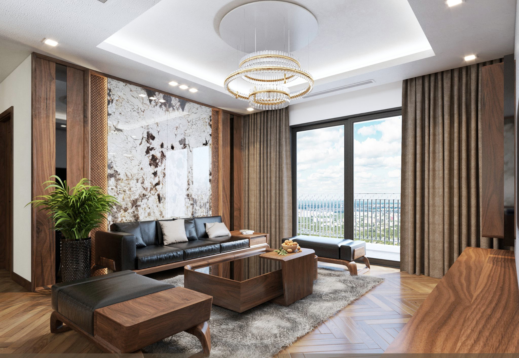 Bộ bàn ghế phòng khách nhỏ gọn chất liệu gỗ tự nhiên màu nâu nhạt