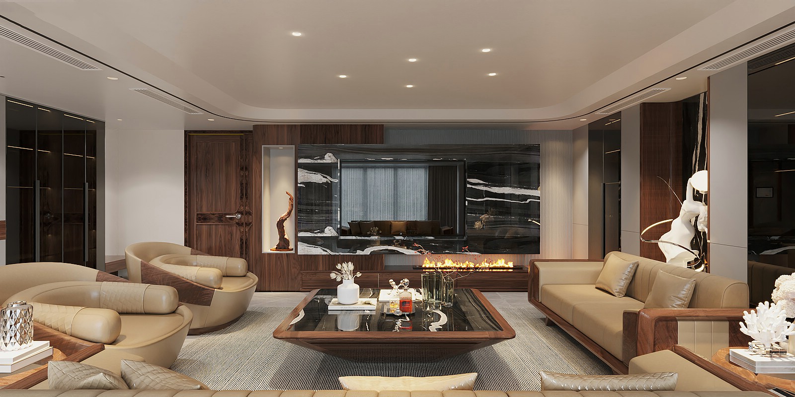 Bàn trà sofa mặt đá granite đen vân tia vàng sang trọng