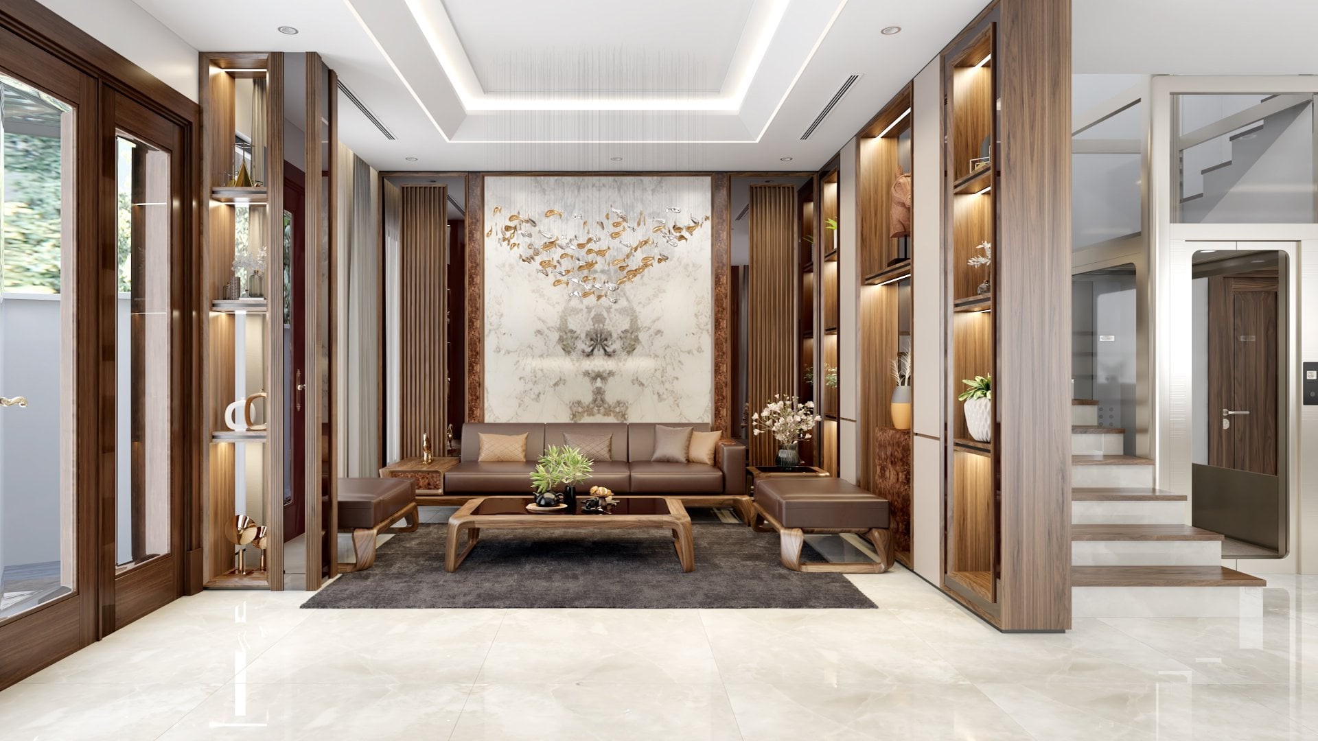 Bộ bàn ghế gỗ phòng khách nhỏ hiện đại bằng gỗ óc chó