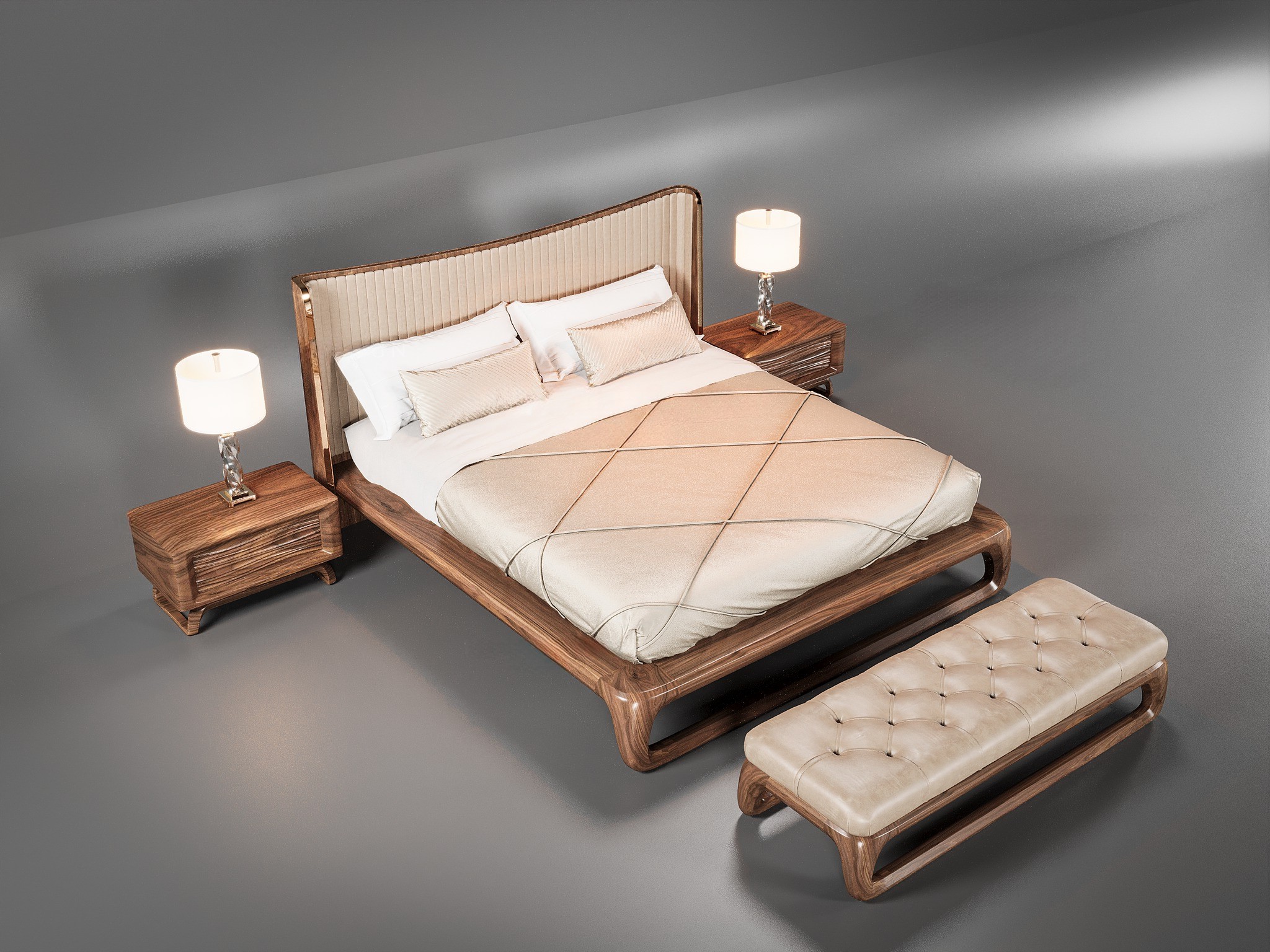 Giường ngủ 1m8 gỗ óc chó hoặc gỗ sồi tự nhiên hiện đại