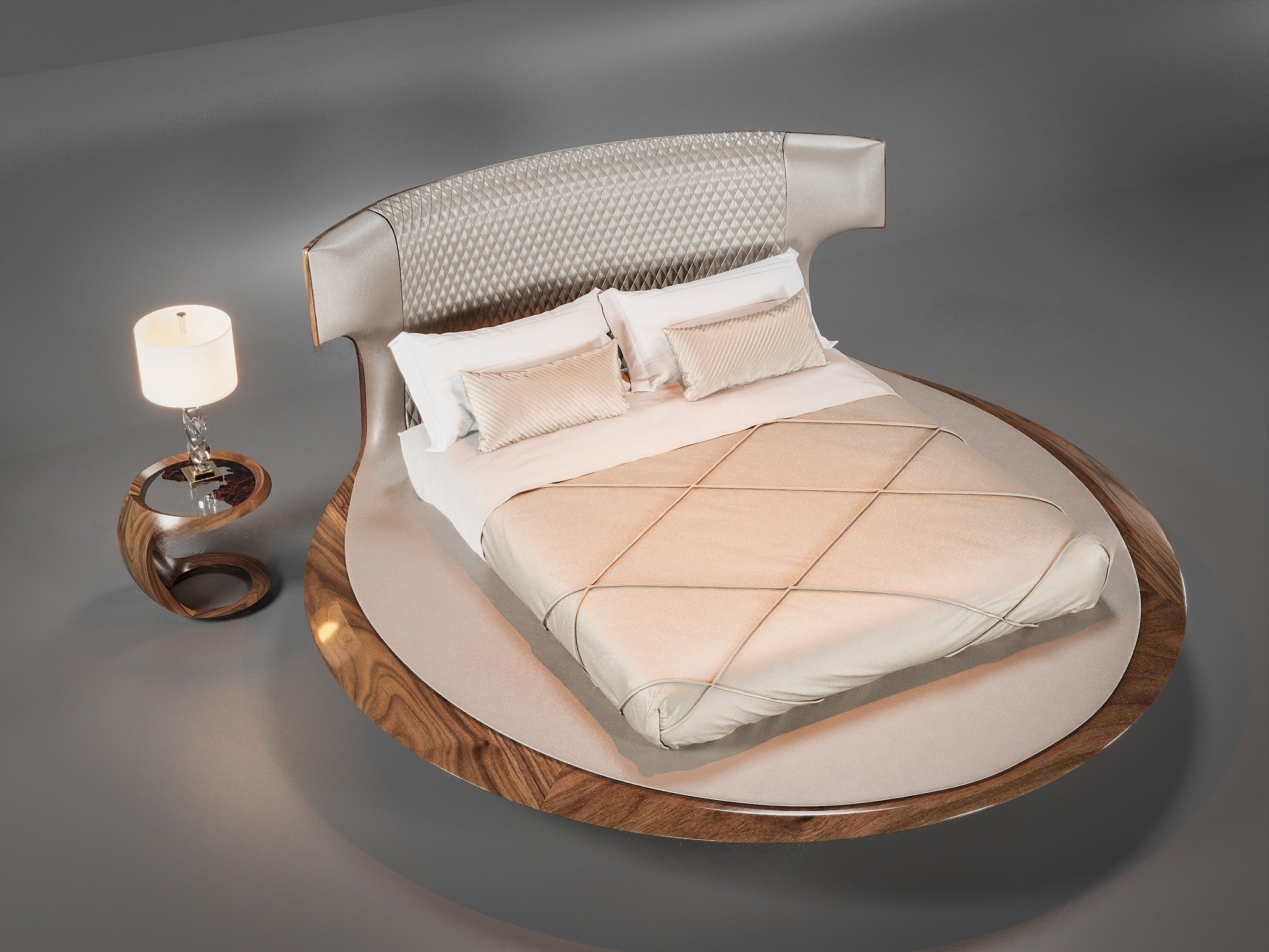 Giường ngủ bằng gỗ tự nhiên bọc da quả trám hiện đại màu ghi bạc