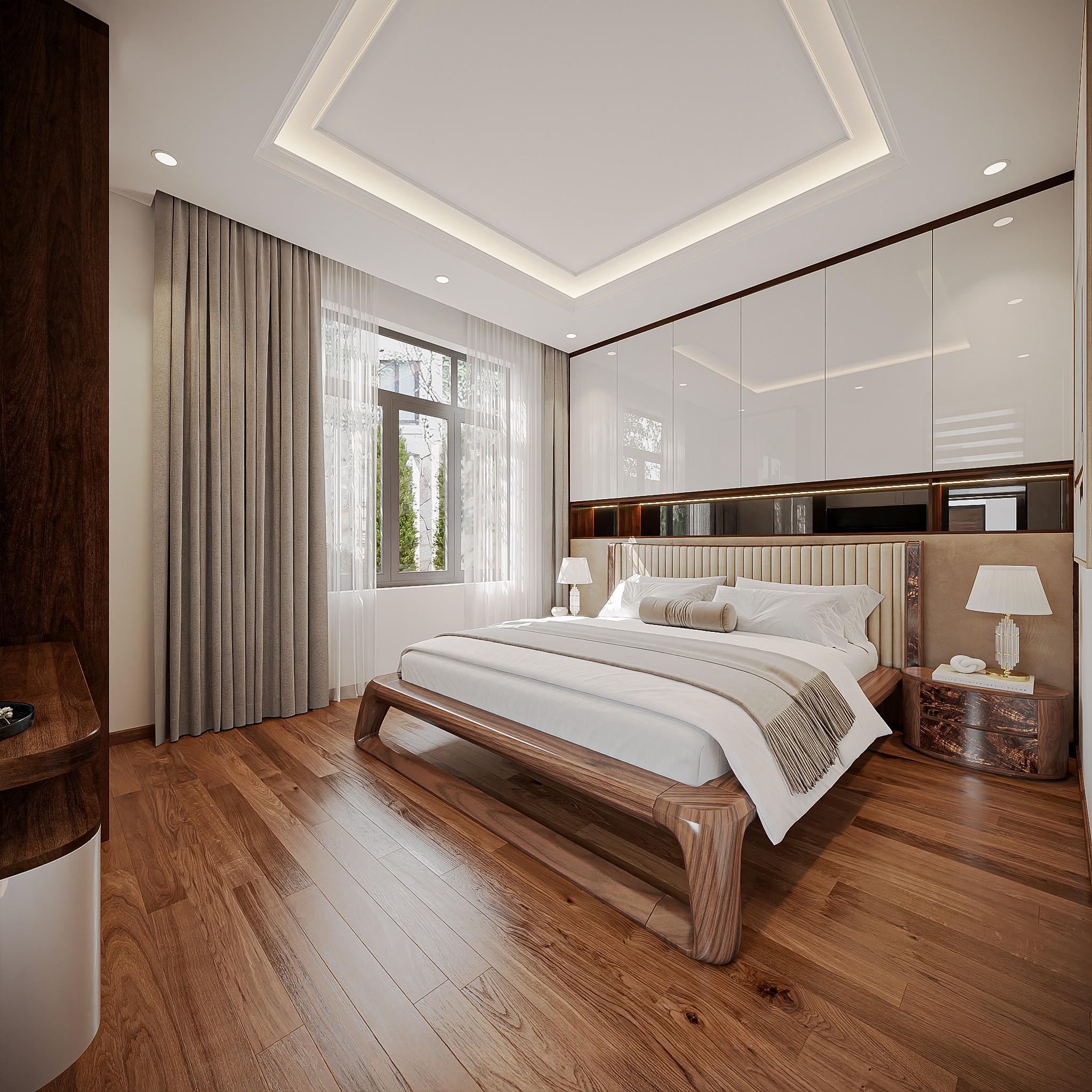 Giường gỗ óc chó tự nhiên cao cấp tone màu nâu đậm