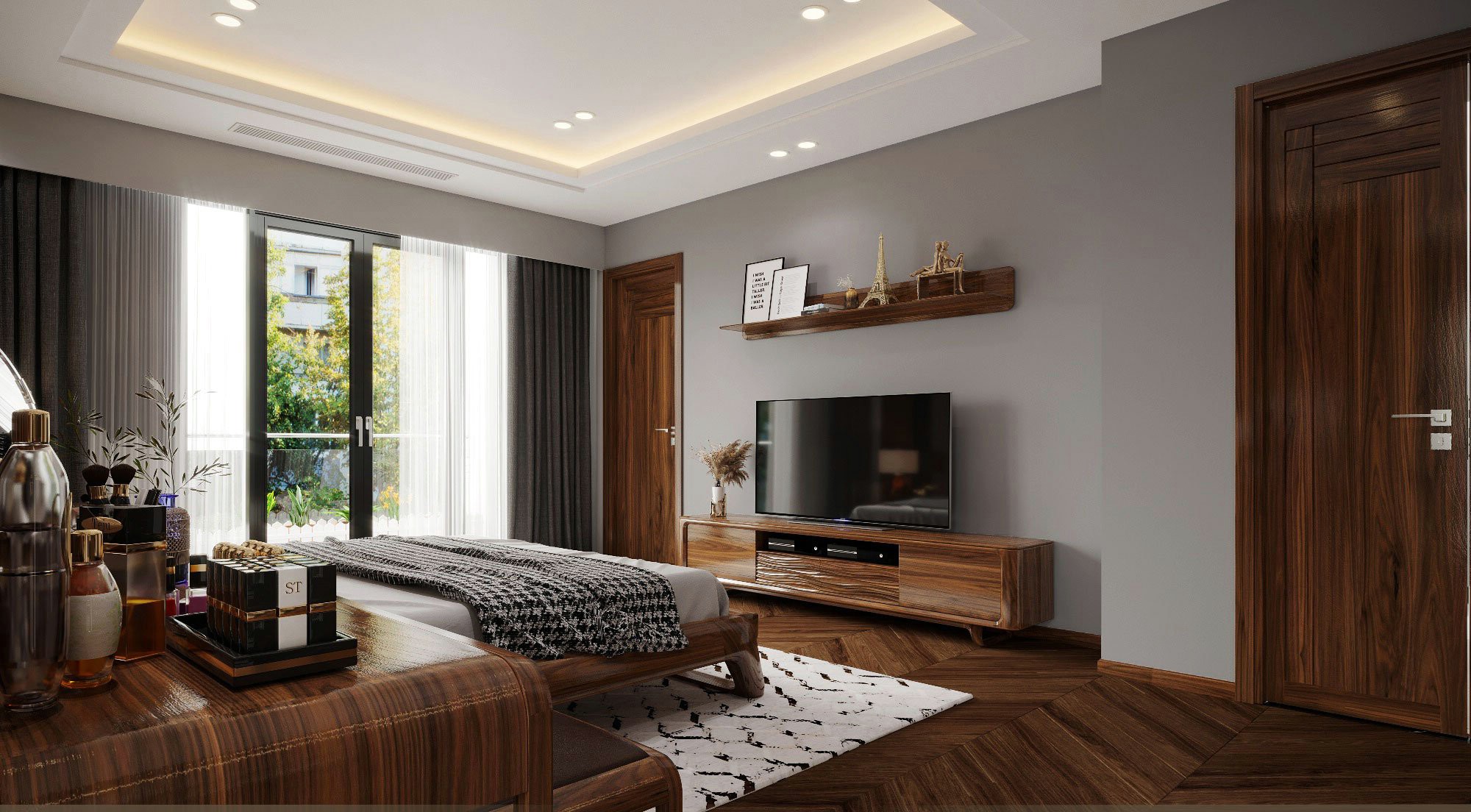 Kệ tivi đơn giản mà đẹp bằng gỗ tự nhiên cho phòng ngủ