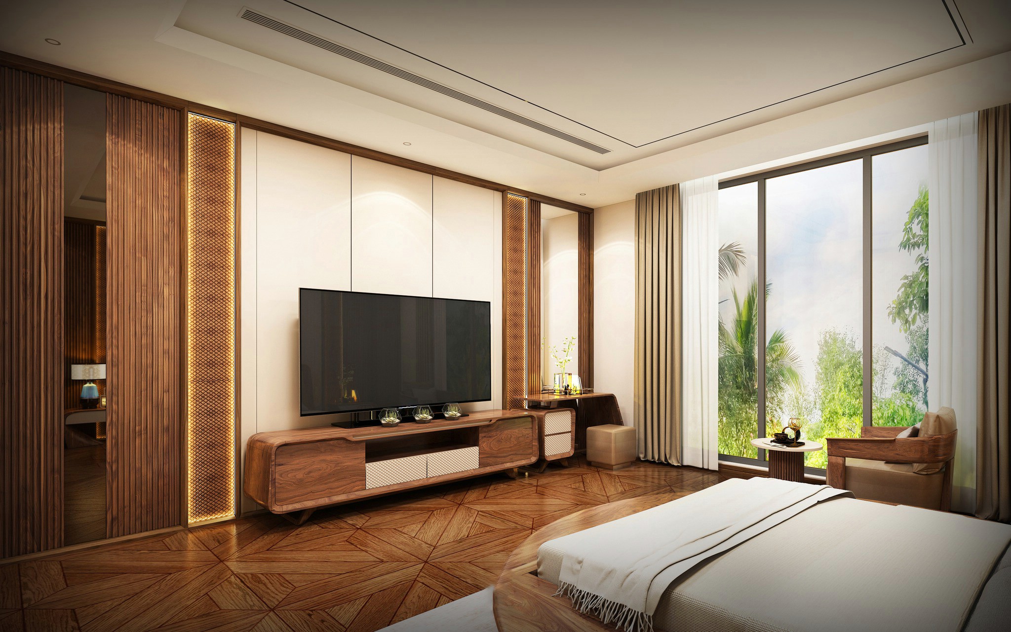 Kệ tivi phòng ngủ hiện đại bằng gỗ tự nhiên sang trọng