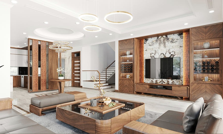 Mẫu bàn trà đẹp phòng khách gỗ tự nhiên hình hộp vuông mặt đá ceramic đen