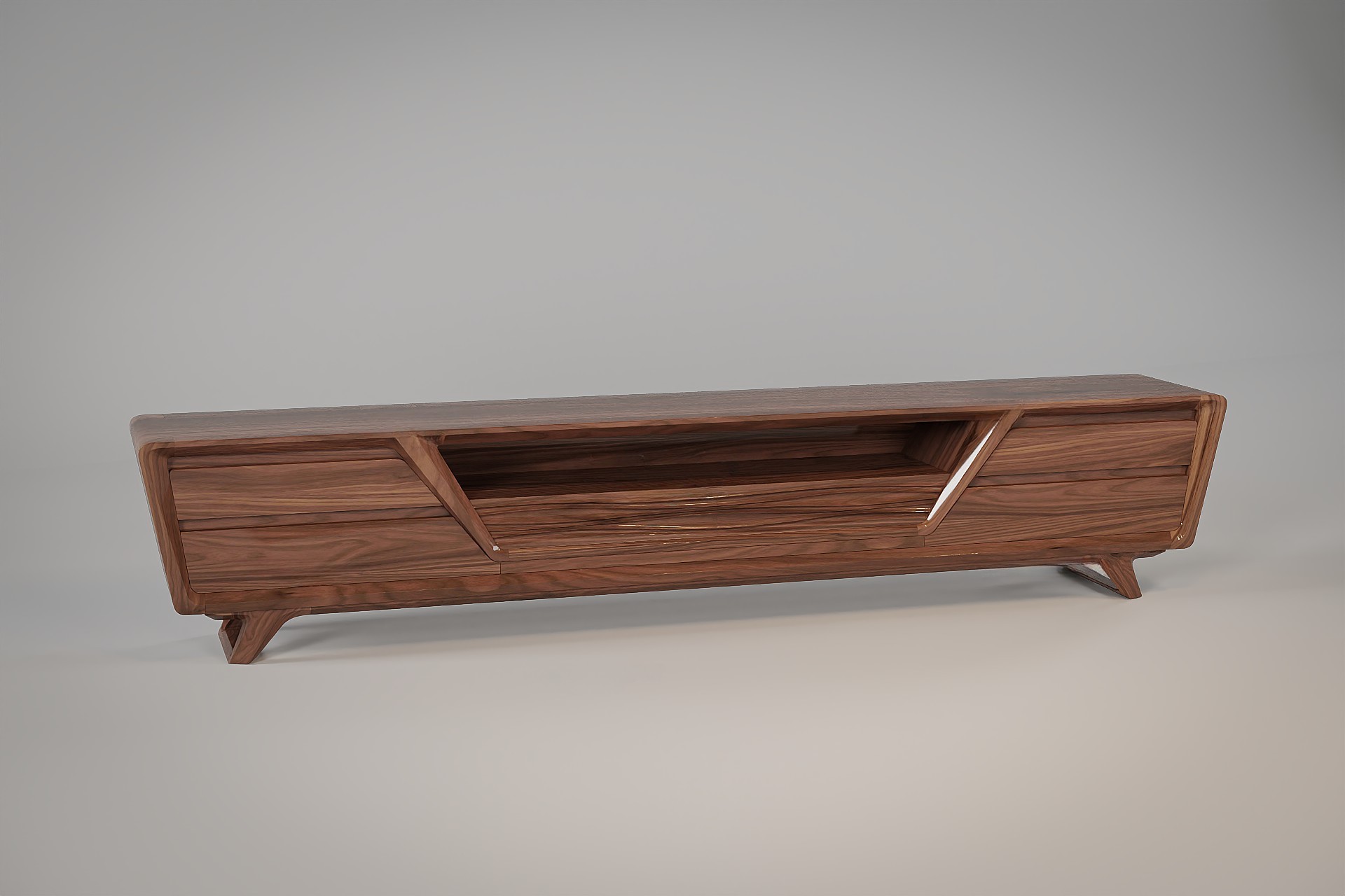 Mẫu kệ tivi hiện đại gỗ MDF phủ veneer óc chó màu nâu đỏ