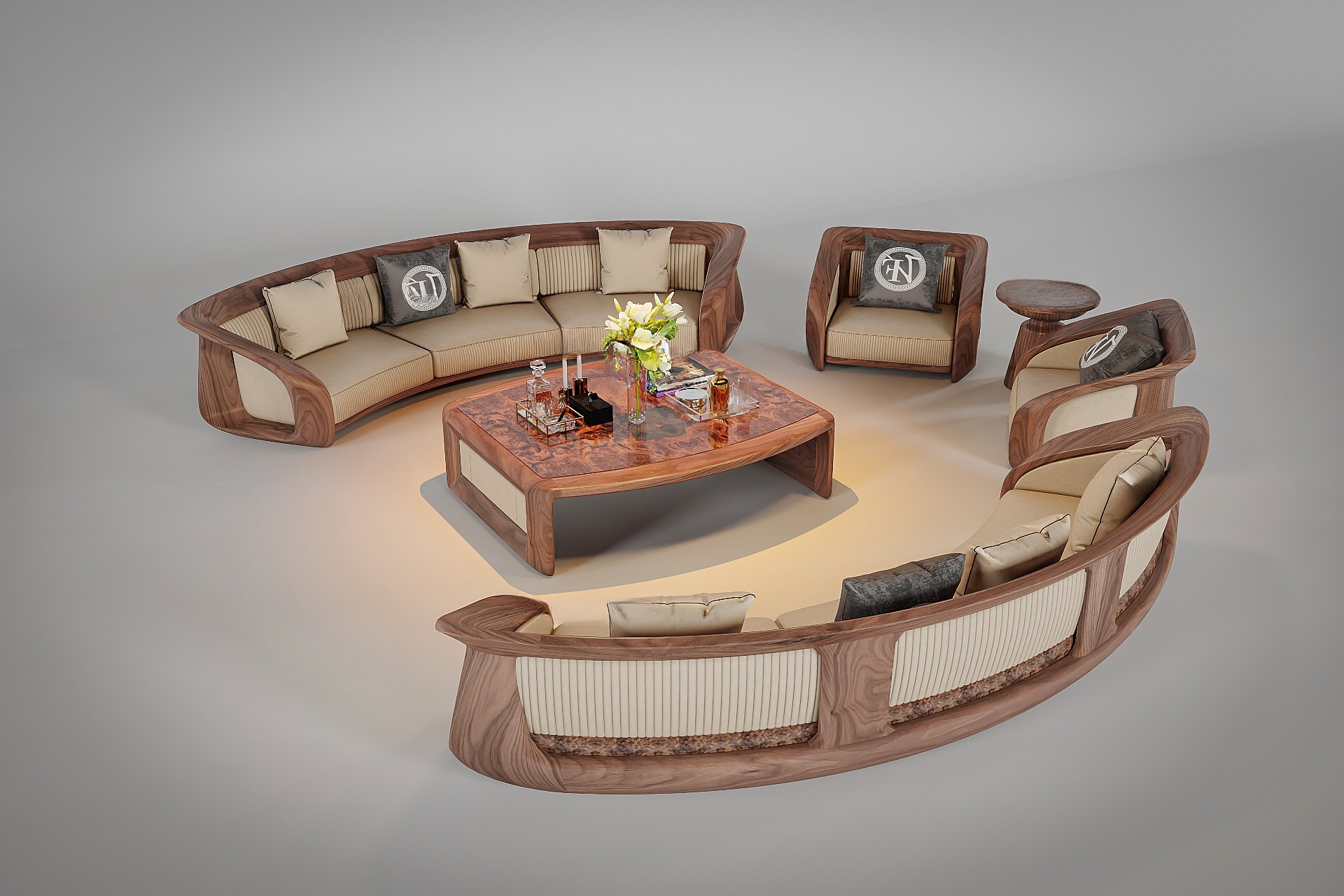 Mẫu sofa gỗ đẹp hiện đại kiểu vòm cung với chất liệu gỗ tự nhiên và đệm da PU sang trọng