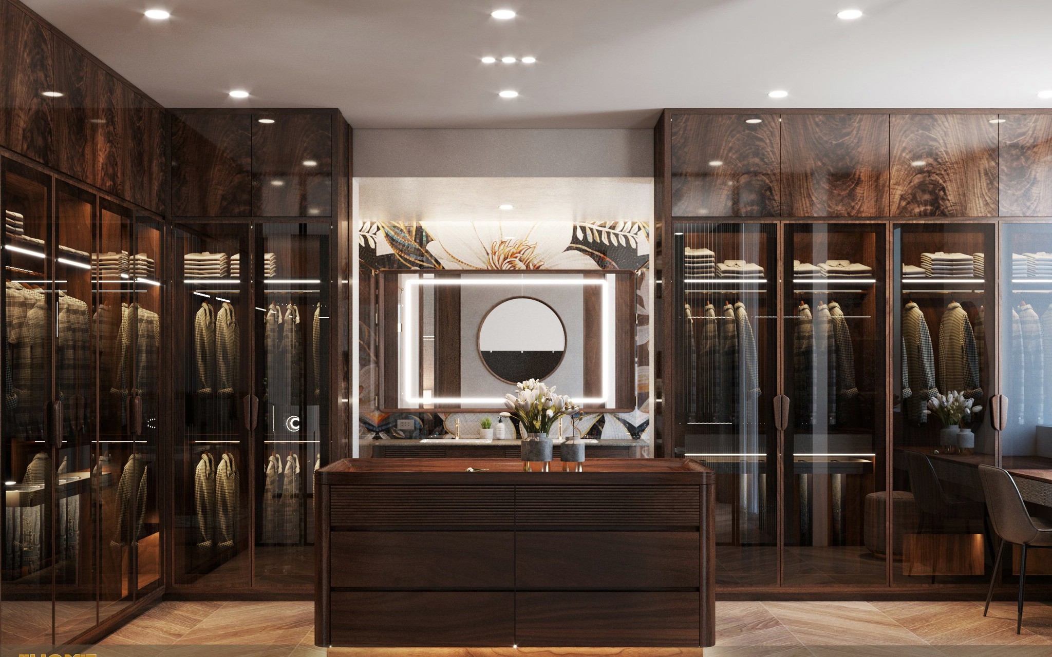 Mẫu tủ quần áo đẹp bằng gỗ thiết kế chữ L và chữ I sang trọng