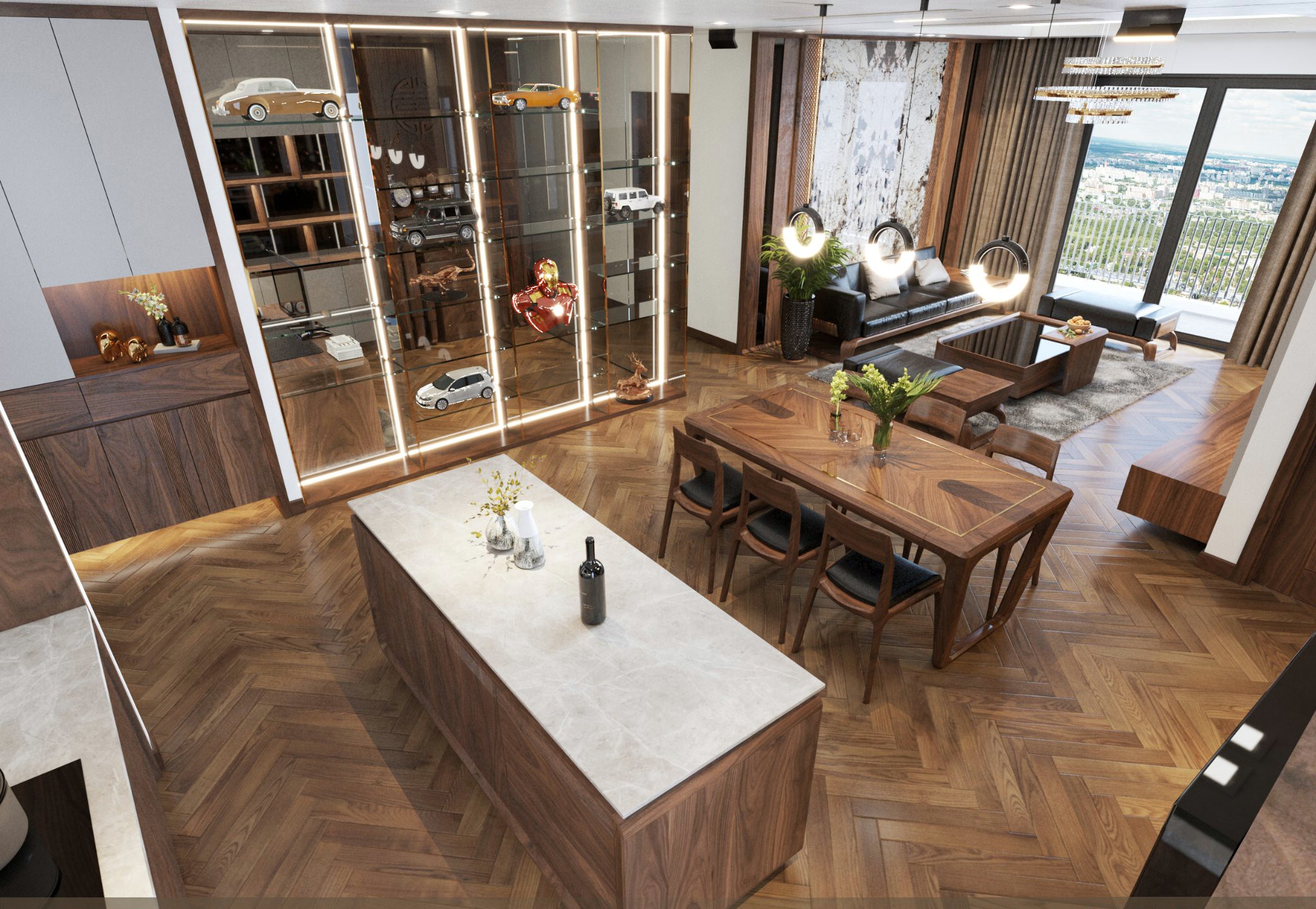 Showroom nội thất gỗ óc chó cao cấp với thiết kế đồng bộ