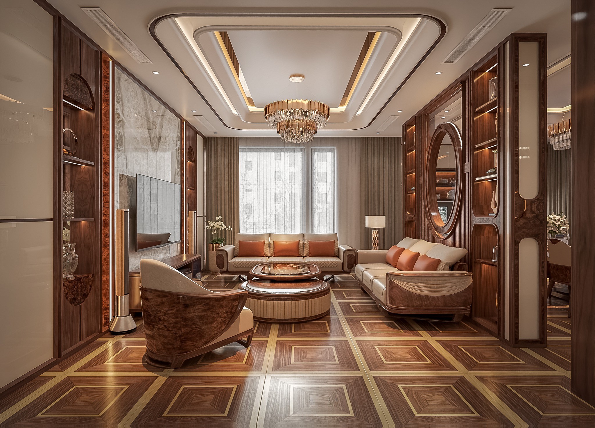 Sofa gỗ óc chó đẹp sang trọng cho phòng khách