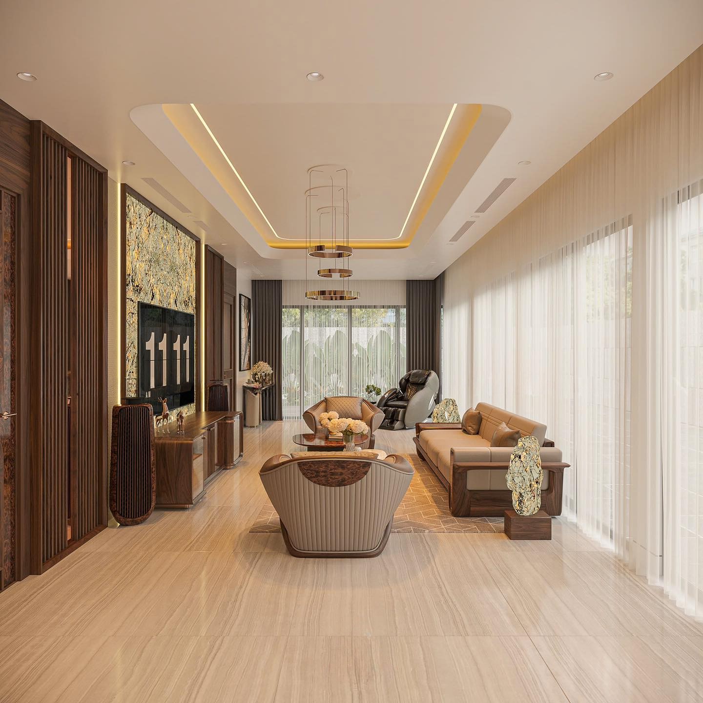 Thiết kế nội thất biệt thự gỗ óc chó sang trọng và hiện đại